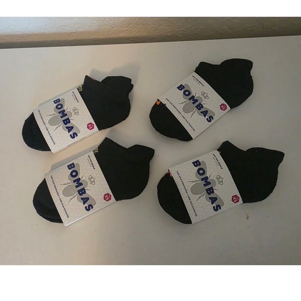 BOMBAS Lot of 4 Black No Show Ankle Socks size XS - NEW